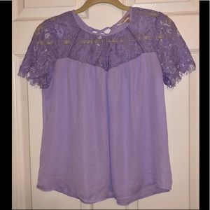 Purple Lace Detail Short Sleeve Blouse size small
